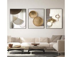 Abstracte Geometrische Wanddecoratie | Moderne Canvasafbeeldingen voor Woon- en Slaapkamer | Set zonder Lijst (30 x 40 cm x 3)