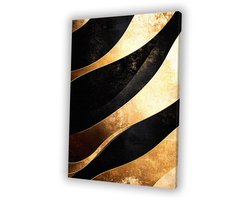 Abstracte golven in zwart en goud - Goudaccenten wanddecoratie - Schilderijen golven - Art Deco - Muurdecoratie kinderkamer - Slaapkamer decoratie - Canvas 40x60 cm