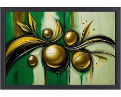 Abstracte gouden bollen kunstwerk - Natuur canvaskunst - Muurdecoratie canvas bollen - Abstracte kunst - Canvas met baklijst schilderijen woonkamer - Accessoires voor de muur - canvas met baklijst 100x75 cm