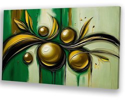 Abstracte gouden bollen kunstwerk - Natuur portret - Schilderijen canvas bollen - Abstracte kunst - Muurdecoratie modern - Woondecoratie - canvas 150x100 cm