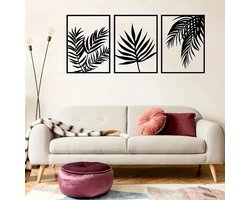 Abstracte Houten Wanddecoratie 3 Delig - Botanische Muurkunst voor Woonkamer en Slaapkamer
