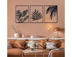 Abstracte Houten Wanddecoratie 3 Delig - Botanische Muurkunst voor Woonkamer en Slaapkamer