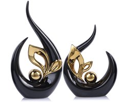 Abstracte keramische sculpturen, 24 cm hoog, voor planken en tv-meubels, gouden accenten, entertainmentcentrum, voor open haard, salontafel, eettafel