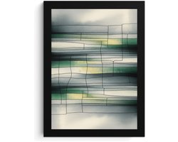 Abstracte Kunst aan de Muur, A4 Fotolijst, Groen Grijze Lijnen, High Resolution, MDF Lijst, Acryl Glas, Framed Wall Art, Fotolijst