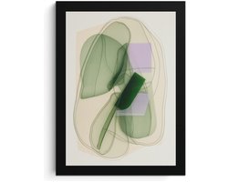 Abstracte Kunst aan de Muur Fotolijst, A4 Fotolijst, Hoge Resolutie Print, MDF Frame, Acryl Glas, groene en lila vormen, Wall Art, Fotolijst
