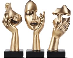 Abstracte kunst beeldjes - set van 3 - zwart goud - moderne woonkamer decoratie - kleine sculpturen voor thuis - esthetische interieuraccessoires - zwevende plank decoratie - salontafel accent - bureau en badkamer ornamenten - 6 inch