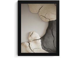Abstracte kunst fotolijst A4, Beige en grijze barsten Wall Art, Hoge resolutie print, MDF frame met acrylglas, Wanddecoratie