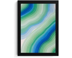 Abstracte Kunst Fotolijst, Moderne A4 Wanddecoratie, Blauw Groen Golf Print, High Resolution Art, MDF Frame, Acryl Glas, Ingelijste Kunst