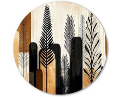 Abstracte kunst met bladeren - Natuur wandcirkel - Ronde wandprint bladeren - Minimalisme - Forex ronde decoratie - Muurkunst slaapkamer - muurcirkel forex 60x60 cm