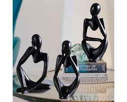 Abstracte Kunstfiguren - Denker Beelden - Woonkamer Decoratie - Set van Drie - 100 g - Zwart
