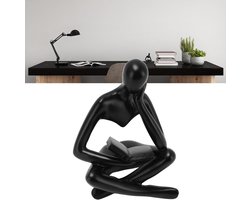 Abstracte Lezen Standbeeld, Houten Zittende Figuur Kunst Ornament voor Woonkamer en Interieurdecoratie (Zwart)