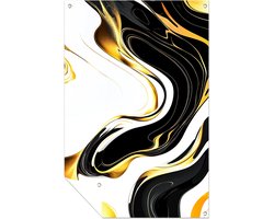 Abstracte lijnen in zwart en goud - Luxe tuinprint - Tuinschilderijen golven - Abstracte kunst - Tuin accessoires - Duurzame tuinposter - Tuinposter 80x120 cm