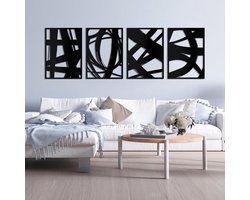 Abstracte metalen muurkunst met 3D-textuur voor thuis en kantoor decoratie (zwart, 43 x 30 x 30 cm x 3)