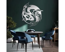 Abstracte metalen wanddecoratie, metalen vis wanddecoratie, metalen koivis wanddecoratie, yin yang decoratie, feng shui sculptuur, betta vis wandhanger, wanddecoratie badkamer