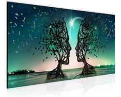 Abstracte Muurposter Liefdespaar in Boomthema op Fleece Canvas voor Woonkamer