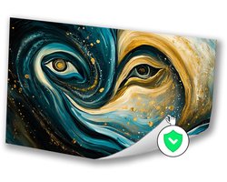 Abstracte ogen en golven kunst - Dualiteit wanddecoratie - Wanddecoratie ogen - Abstract expressionisme - Muurdecoratie landelijk - Slaapkamer decoratie - Poster 120x80 cm