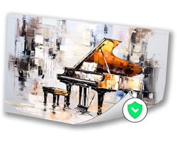 Abstracte piano met kruk - Piano poster - Wanddecoratie muziekinstrument - Abstract expressionisme - Slaapkamer posters - Decoratie slaapkamer - Poster 90x60 cm