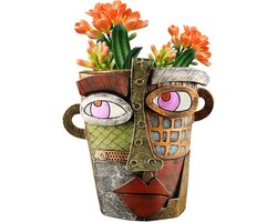 Abstracte plantenbakken in de vorm van gezichten, unieke plantenbakken voor binnen, leuke plantenbakken in de vorm van gezichten, kleurrijke plantenbakken voor tuindecoratie en kunstzinnige woondecoratie.