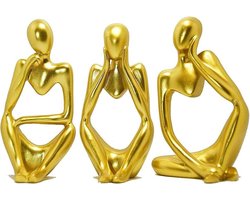 Abstracte resin sculptuur denker - abstract beeld voor woningen en kantoren - goudkleurig