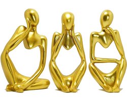 Abstracte Sculpturen - Denker Beelden - Woon Decoratie - Set van Drie - XL Grootte - Goud