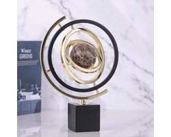 Abstracte sculptuur decoratie met draaiende metalen globe ornament voor thuis en kantoor