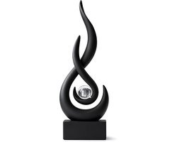 Abstracte sculptuur met glanzende bol - Zwart harsbeeld - 29 x 10,5 x 4,5 cm - Decoratie voor wijnkast, woonkamer, dressoir, hal, kantoor en cadeau