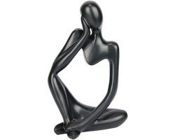 Abstracte Sculptuur van een Denker - Unieke Resin Beeldhouwwerk voor Thuis, Kantoor en Decoratie - Moderne Kunst voor Tafel en Bibliotheek (Zwart, Links)