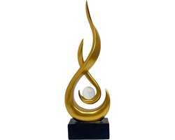 Abstracte sculptuur - Vlam ornament - Woonkamer decoratie - Kristalboldetail - 285 cm hoog - Goud
