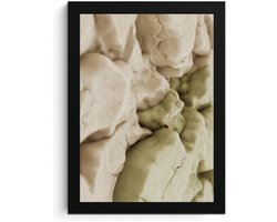 Abstracte Steenstructuur Fotolijst A4, Beige en Groene Muurkunst, Hoge Resolutie Print, MDF Frame, Acryl Glas, Wall Art
