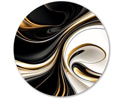 Abstracte vormen in zwart en goud - Abstractie muurcirkel - Wandpaneel golven - Art Deco - Ronde metalen decoratie - Decoratie muur - Muurcirkel aluminium 60x60 cm