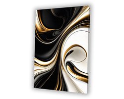 Abstracte vormen in zwart en goud - Abstractie muurdecoratie - Wandkunst golven - Art Deco - Wanddecoratie industrieel - Muurdecoratie slaapkamer - Canvas 50x70 cm