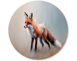 Abstracte vos met warme kleuren - Vos muurcirkel - Wandobject rond dieren - Impressionisme - Ronde kunst aan de muur - Woonkamer decoratie - muurcirkel aluminium 100x100 cm