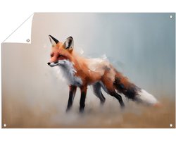 Abstracte vos met warme kleuren - Vos tuinposter - Tuinschilderij dieren - Impressionisme - Weerbestendige tuinposter - Decoratie muur - tuinposter 75x50 cm