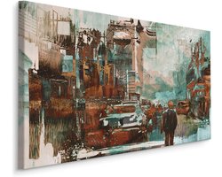 Abstracte Wanddecoratie op Canvas - Gekleurde Stadsgezichten (100x70 cm) - Fotoprint voor Woon- en Slaapkamer