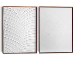 Abstracte wanddecoratie set met structuur Minimalistische bladeren - 40x30cm - Hout - REINDERS