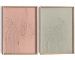 Abstracte wanddecoratie set met structuur Zachte lijnen - 40 x 30 - Hout - REINDERS