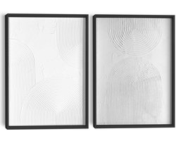 Abstracte wanddecoratie set met structuur Zwart-Wit Evenwicht - 40 x 30 - Hout - REINDERS