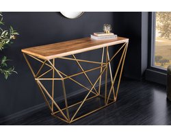 Abstracte wandtafel DIAMOND 120 cm naturel messing mango hout metalen frame - 43952