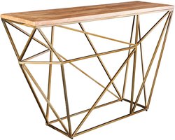 Abstracte wandtafel DIAMOND 120 cm naturel messing mango hout metalen frame - 43952