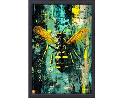 Abstracte wesp in levendige kleuren - Wesp canvas schilderij - Schilderijen insect - Abstract expressionisme - Canvas muurdecoratie met lijst - Muuraccessoires - Canvas met baklijst 75x100 cm