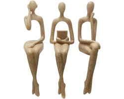 Abstracte Zittende Beeldhouwwerk Set van 3 - Moderne Sculptuur voor Thuisdecoratie, Kantoor en Boekenplank