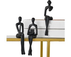 Abstracte Zittende Figuren Decoratie 3-delige Set – Luxe Scandinavische Resin Beelden voor Woonkamer & TV-meubel – Zwart