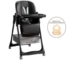 Abundancia® - Kinderstoel - Kinderzetel - Eetstoel - Inklapbaar - In hoogte Verstelbaar - Met Opberg vak - Incl. Slabbertje - Zwart