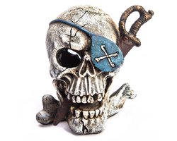 AC Luxe Piraten Schedel met Ooglapje – Meest verkocht – Authentieke Piraten Decoratie voor Aquarium en Terrarium – Uniek Polyresin Ornament