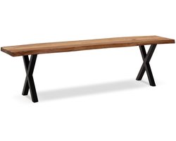 Acacia Eetkamerbank 120x40 cm - Keukenbank - Eettafelbank - Licht goudbruin - Modern design - X-poten - Uniek met boomrand