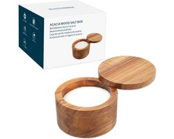 Acacia Houten zoutpot, zoutvaatje met magnetisch zwenkdeksel, geschikt voor keuken en eetkamer, zoutpot met draaibaar deksel, opslag van zout, zeezout, specerijen, peper kruid, 150 ml
