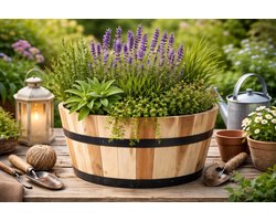 Acacia Kuip, naturel - D29 x H18 / Houten Plantenbak / Bloembak / of ter Decoratie / Laag model / FSC