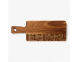 Acacia Serveerplank / Snijplank met Handvat – 34,4 x 12 cm – Gegraveerd Design – Houten Tapasplank / Borrelplank