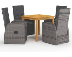 Acaciahout verstelbare rugleuning PE rattan grijze tuinset 5 delig