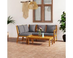 AcaciaLuxe 4-Delige Houten Loungeset met Kussens, Tuinbank, Hoekbank en Salontafel van Massief Acaciahout – Weerbestendige Tuinmeubelset voor Tuin, Terras en Balkon – Donkergrijs